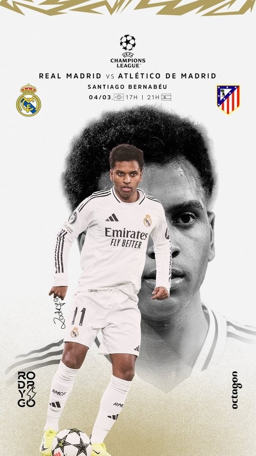 歐冠馬德里德比！羅德里戈曬個人海報：伯納烏見，HALA MADRID