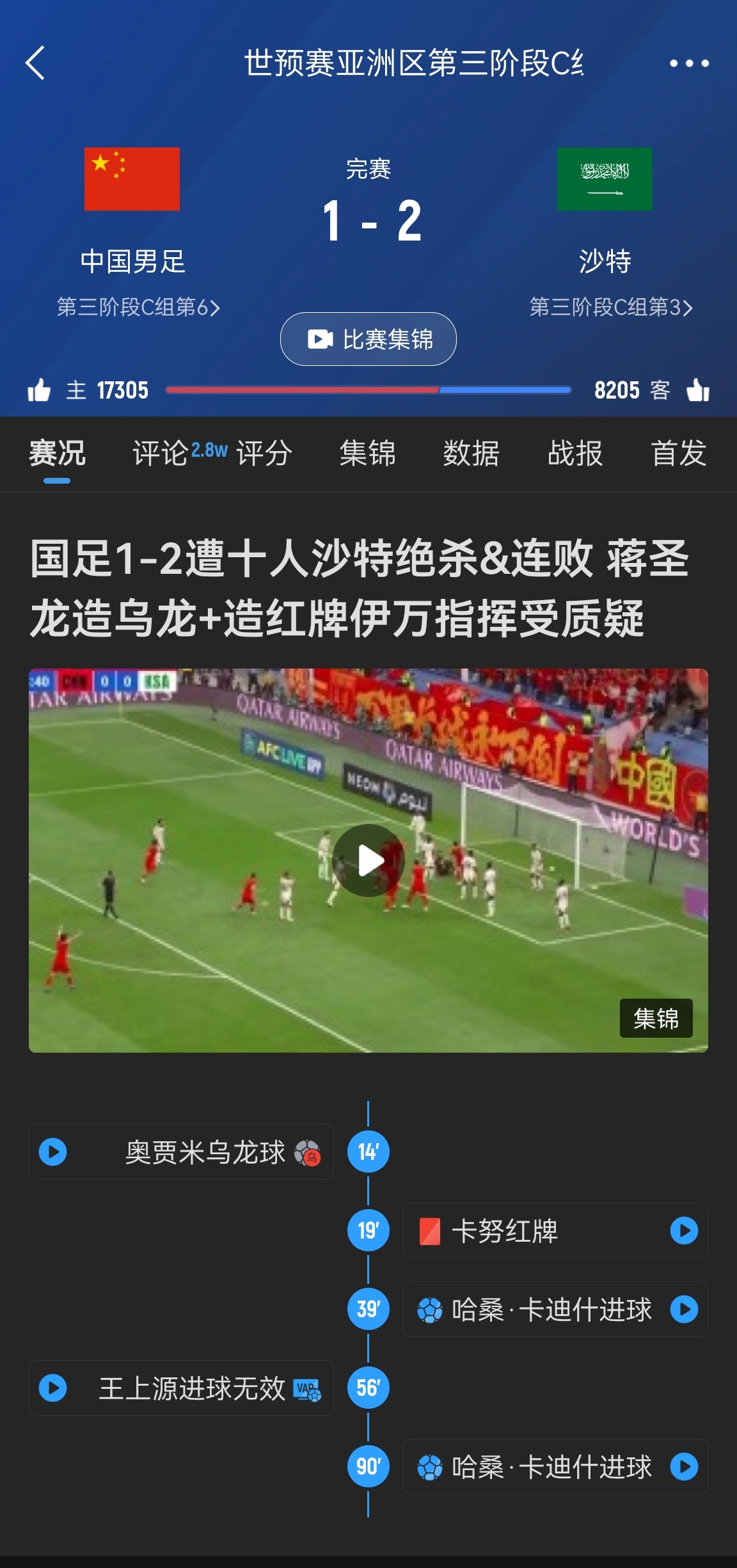 今天什么劇本？首戰(zhàn)沙特也是半場(chǎng)紅牌+蔣光太傷退，最后國(guó)足被翻