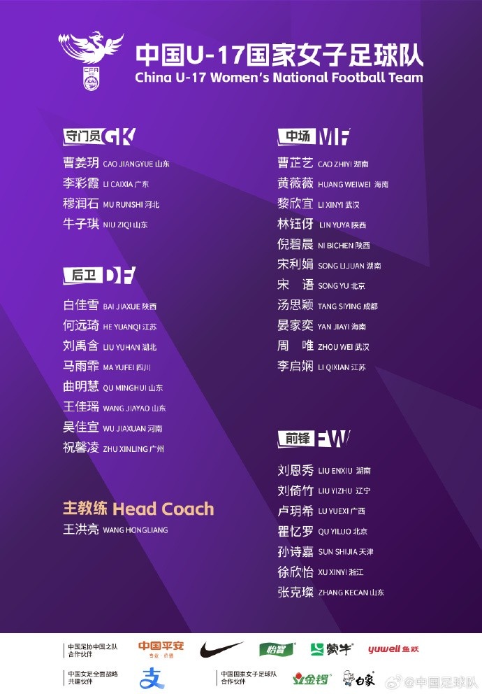 U17女足30人將在蘇州集訓(xùn)備戰(zhàn)世界杯，姜寧、朱挺擔(dān)任訓(xùn)練員